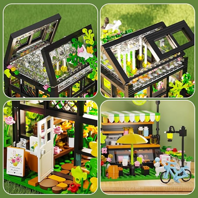 Flower House Building Set with LED, City Street House Flower Shop Building Blocks Toy, Valentine Gift for Girls 8-12 Year, Mini Brick 680pcs