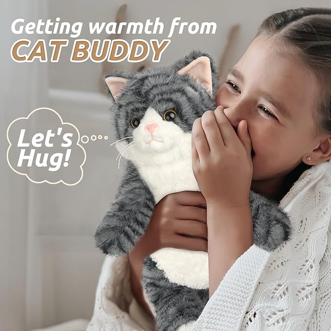 Gray Tabby Cat Stuffed Animals, Microwavable Stuffed Animal Adorable Fluffy Cat Plush for Warmth & Comfort, Heatable & Coolable Lavender Scent Cat Toys, Cute Soft Plushies Cat Gifts for Kids & Adults