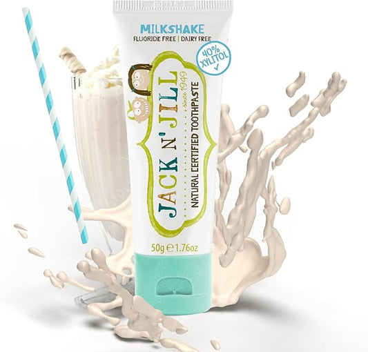 Jack N' Jill Natural Toddler Toothpaste for Baby, Kids and Infants 6 Months & Up, Fluoride Free Training Toothpaste for Toddlers 1-3, 40% Xylitol, BPA Free - Milkshake, 1.76 oz (Pack of 1)