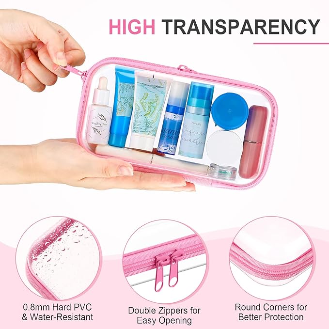 Hoolerry 3 Pcs Clear Hard Zipper Case Makeup Bag Plastic Zipper Pouch Christmas Storage Case Portable Travel Organizer Bin for Cosmetics, Building Blocks, Puzzles(Multicolor,S)
