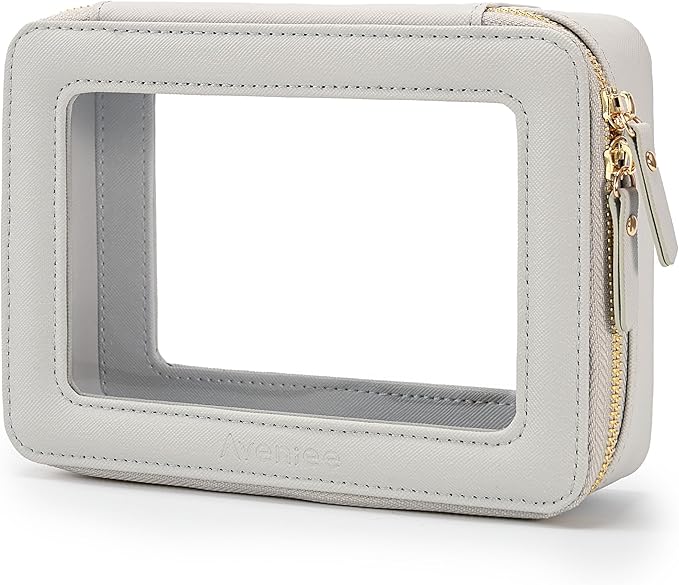 Aveniee Clear Makeup Bag Organizer,Travel Toiletry Bag for Women,Waterproof Cosmetic Pouch with Zippers,Car Accessories Organizers and Storage Case,Grey