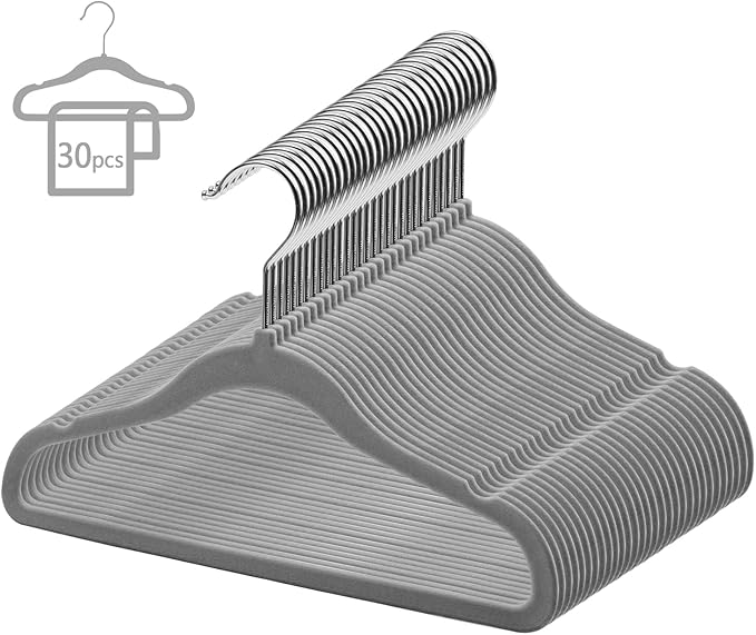 GoodtoU Kids Velvet Hangers,30 Pack Baby Hangers for Closet Non Slip Velvet Clothes Hangers Coat Hangers for Toddler Children Infant Hanger (Dark Grey 30Pack)