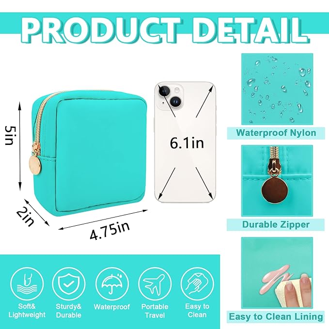 UIXIZQ Mini Makeup Pouch for Purse, Small Cosmetic Bag Pouch Nylon Travel Toiletry Organizers Bag for Women Girls, Cute Zipper Coin Purse Preppy Storage Purse for School Work(Mini-Cotton Candy)