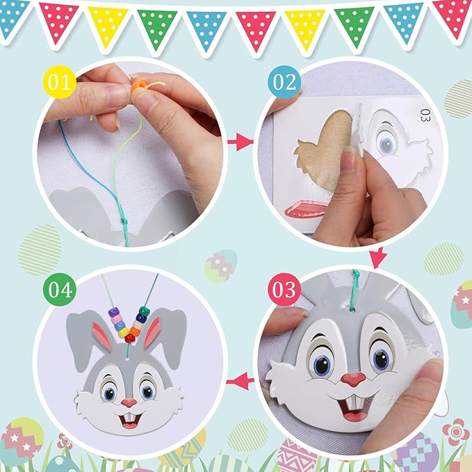 Fennoral 12 Pack Easter Craft Kit for Kids Make You Own Easter Bead Necklace Making Kit for Girls Boy DIY Easter Arts and Crafts for School Classroom Art Activities Easter Gifts