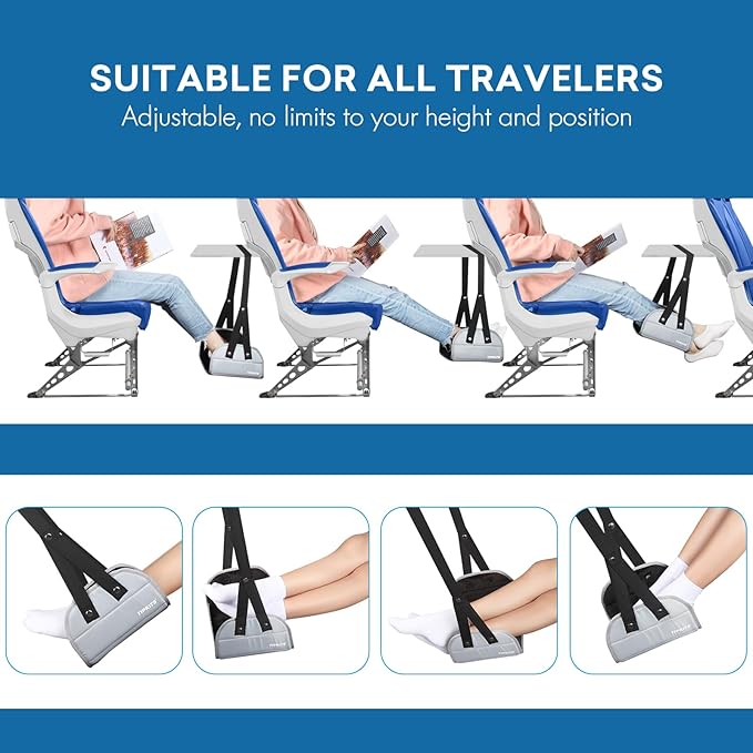 TIPKITS 2 Pack Foot Hammock for Plane Travel with Comfortable No Clashing Base, Portable Foot Rest Made with Premium Memory Foam, Airplane Footrest Travel Essentials to Relax Your Feet