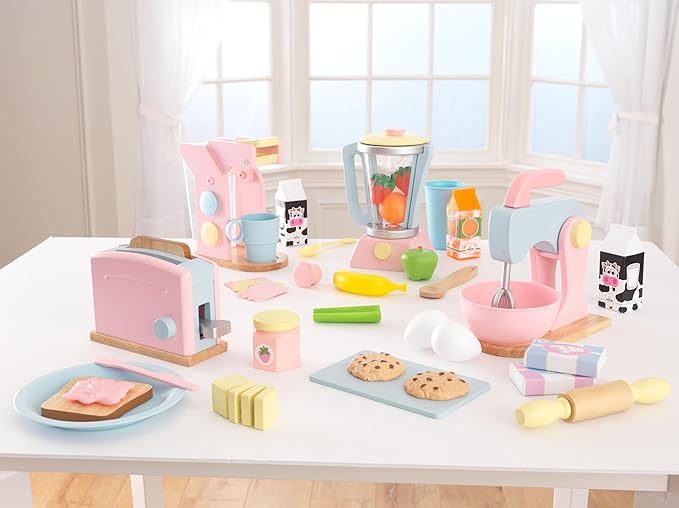 KidKraft Children's Pastel Coffee Set - Role Play Toys for The Kitchen, Play Kitchen Accessories, Gift for Ages 3+