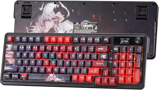 Redragon K719 PRO Wireless Gasket Gaming Keyboard w/Hype Screen & Knob, 95 Keys Mechanical Keyboard, Easy-Control 1.14’’ TFT Info Display, 5-Layer Noise Dampening, Custom Linear Switch, Anime Edition