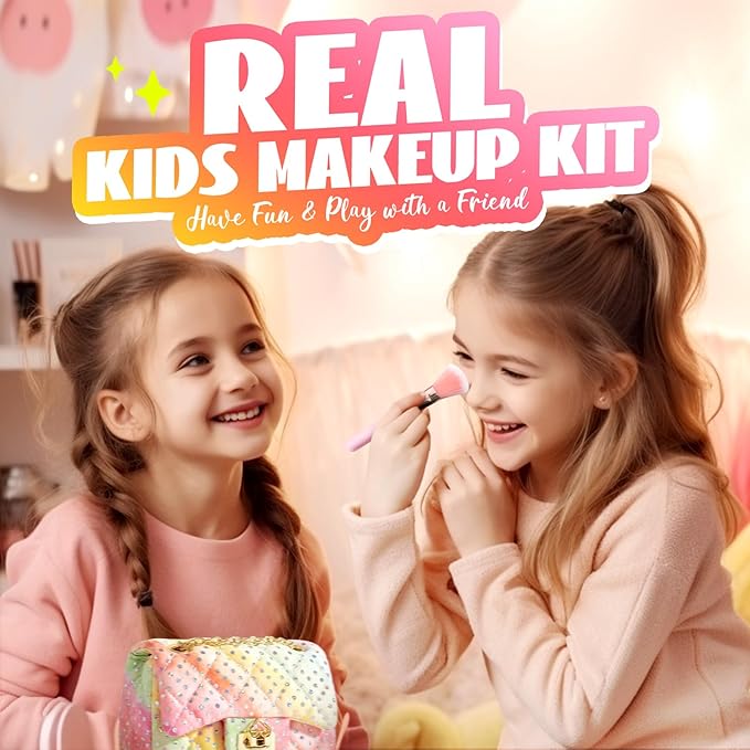 Kids Real Makeup Kit for Little Girls - Real, Non Toxic, Washable Make Up Toy - Toys Gift for 3 4 5 6 7 8 9 10 12 Years Old Girls Birthday