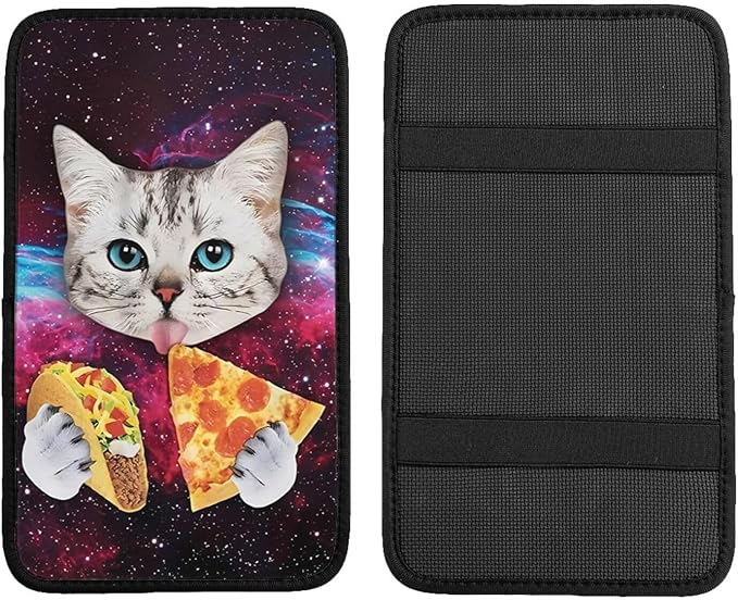 DORKEIXIA Galaxy Cat Pizza Taco Sky Funny Auto Center Console Armrest Pad Universal Car Center Console Cover Seat Box Cover for Sedan, Van, SUV, Truck Car Accessorie