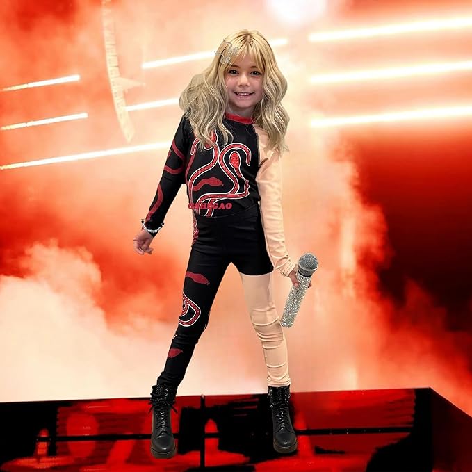 Girls Sparkles Red Snake Concert Outfit Halloween Costume Set Teens Jumpsuit Dance Costume Gymnastics Outfit for Kids