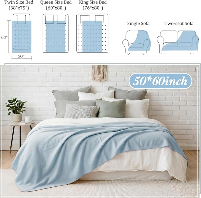 Kinlop Fleece Blanket Bulk 60 x 50 Inch Soft Lightweight Fleece Cozy Blanket Warm Throw Plush Pet Throw for Bed Couch Sofa Home Office Wedding Gifts Travel Camping(Mist Blue,40 Packs)