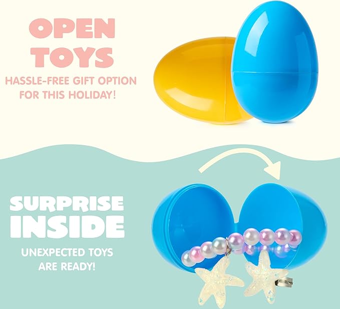 JOYIN 12 Pack Prefilled Easter Eggs with Different Designs of Beads Bracelets and Rings Inside, Jewelry Toys for Easter Basket Stuffers, Kids Egg Hunt, Girls Party Favors, Classroom Prizes Supplies