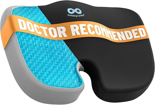 Everlasting Comfort Doctor Recommended Memory Foam Seat Cushion for Office Chairs & Car - Ergonomic Office Desk Accessories - Cushions for Tailbone Pain Relief, Sciatica (Black Cooling, Large)