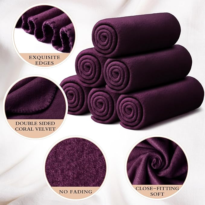 Buryeah 10 Pcs Fleece Blanket Bulk Soft Warm Fleece Blankets Cozy Lightweight Throw Blankets Plush Pet Throw Blanket for Home Bed Sofa Office Wedding Gifts Travel(50" X 60",Purple)