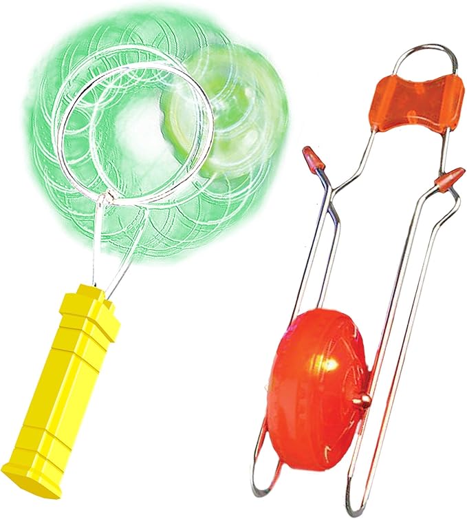 Retro Gyro Wheel Toy with Rail Twirler by ArtCreativity – 8'' Gyro Toy and 8.5'' Magic Rail Twirler – Fun Spinning and Flashing Light Sensory Toy – Great Gift for Boys and Girls