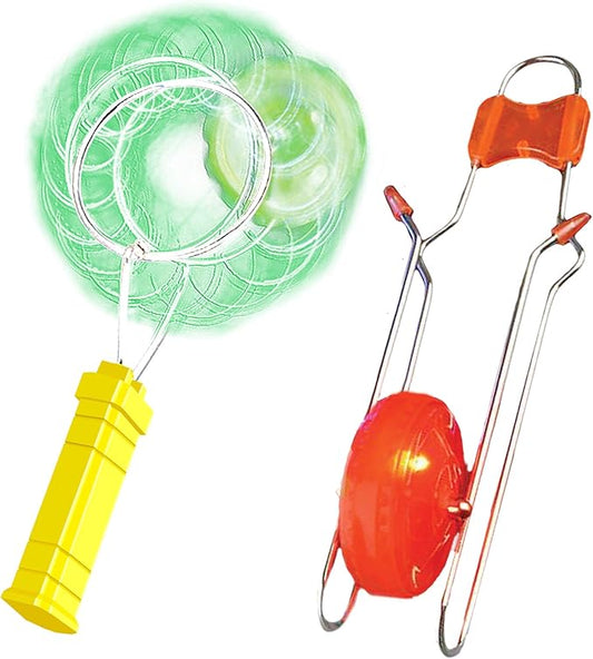 Retro Gyro Wheel Toy with Rail Twirler by ArtCreativity – 8'' Gyro Toy and 8.5'' Magic Rail Twirler – Fun Spinning and Flashing Light Sensory Toy – Great Gift for Boys and Girls
