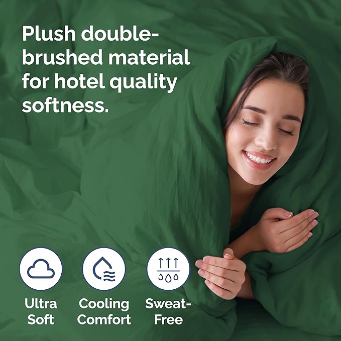 Duvet Cover King Size Set - Extra Soft King Size Duvet Cover 104 x 90 with 2 Pillow Shams - Hotel Luxury Easy Care & Fade Free w/Zipper Closures & Ties - Comfy Breathable Bedding Set (Emerald Green)