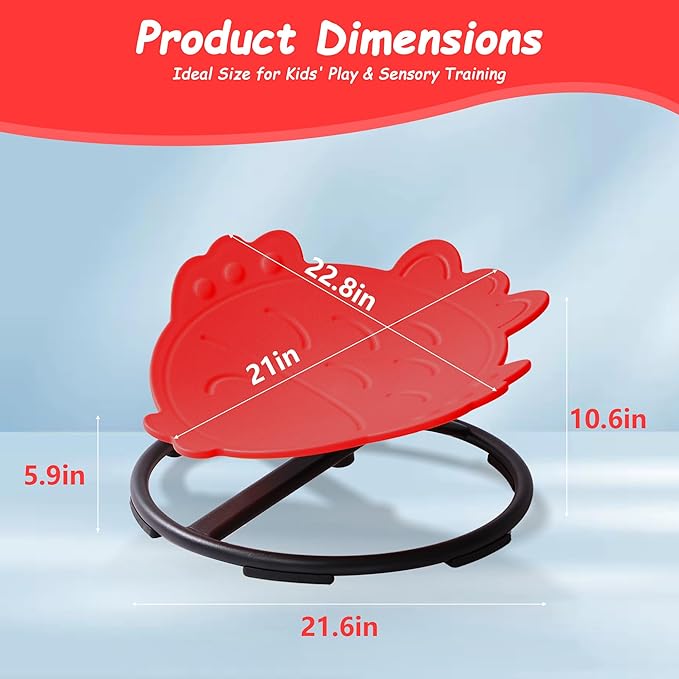 Kids Sensory Swivel Chair - Fish Spinning Chair Seat for Balance, Coordination - Sensory Therapy Stool for Kids with Autism & ADHD - Active Indoor Play Chair for Home & Classroom (Red)