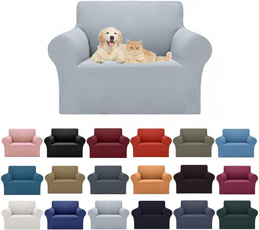 2025 New Stretch Chair Sofa Slipcovers Couch Cover for 1 Seater Furniture Protector Sofa Covers with Elastic Bottom Jacquard Fabric Small Checks for Pets, Kids - Silver