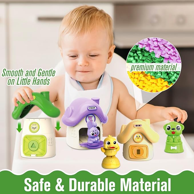 Montessori Learning Toys for Toddlers 1 2 3 Years Old, Farm Animals and Stacking Barn Set for Baby Boy Girl Birthday, Number Matching, Shape Sorting and Fine Motor Skills Games