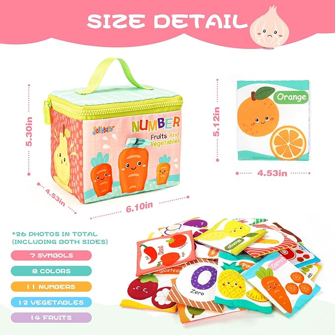 Jollybaby Reusable Soft Flash Cards for Baby 0-6-12-18 Months, Preschool Learning Resource Toys for Toddler 0-1-2-3-4 Years, Montessori Sensory Sight Words Numbers Toys for 0-6-12 Months Baby Gift