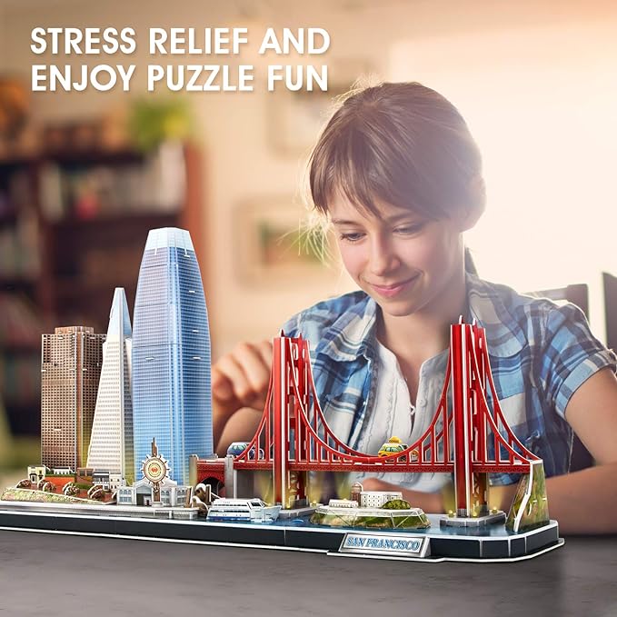 CubicFun 3D Puzzles for Kids Ages 8-10 LED San Francisco Cityline, Arts and Crafts for Kids Ages 8-12 STEM Projects for Kids Ages 8-12 Gifts for 8 Year Old Toys for 8 Year Old Girls Architecture