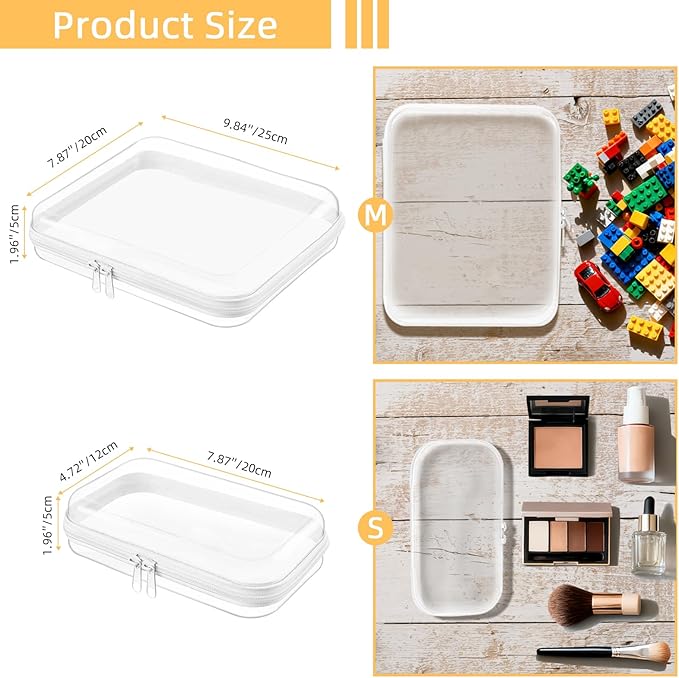 Clear Hard Shell Zipper Case,Clear Toy Storage Pouch,Waterproof Transparent Organizer Comestic Case for Travel, Office, Home(White, 2*S)