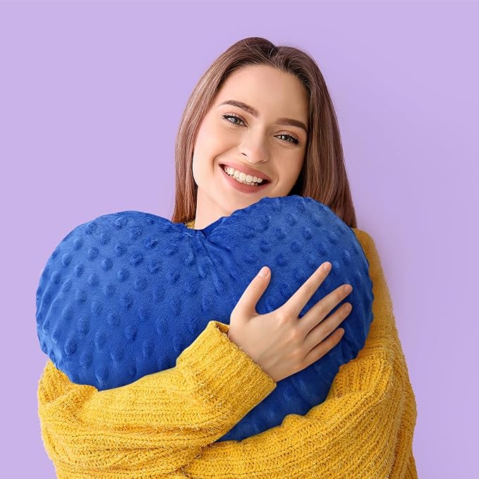 9 lb Sensory Weighted Pillow with Glass Bead Filled Heavy Soft Versatile Hug Body Pillow W/stress Relief for Adults Comfort Relaxation Sleep Valentine's Thoughtful Gift Hear(Blue)