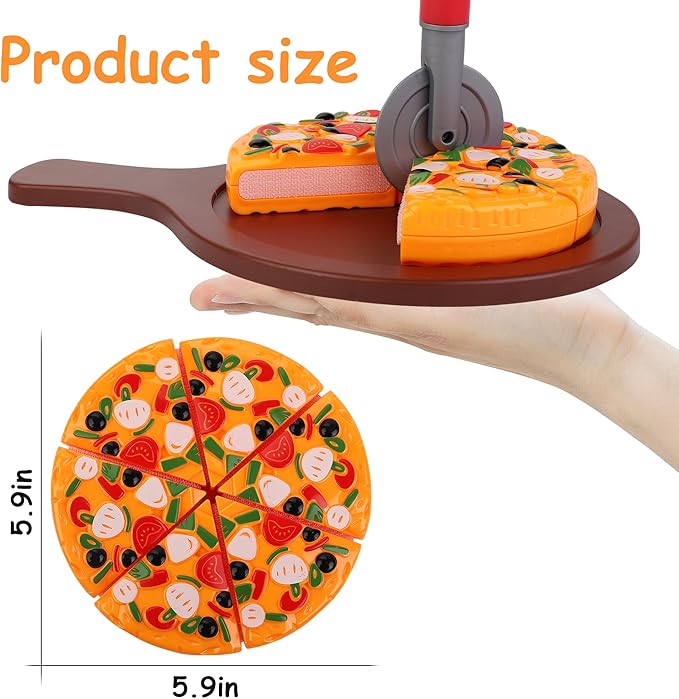 15-Piece Pizza Party Play Set for Kids - Realistic Pizza Pie Pretend Play Food Kit - Slice and Serve Plastic Kitchen Cooking and Cutting Playset