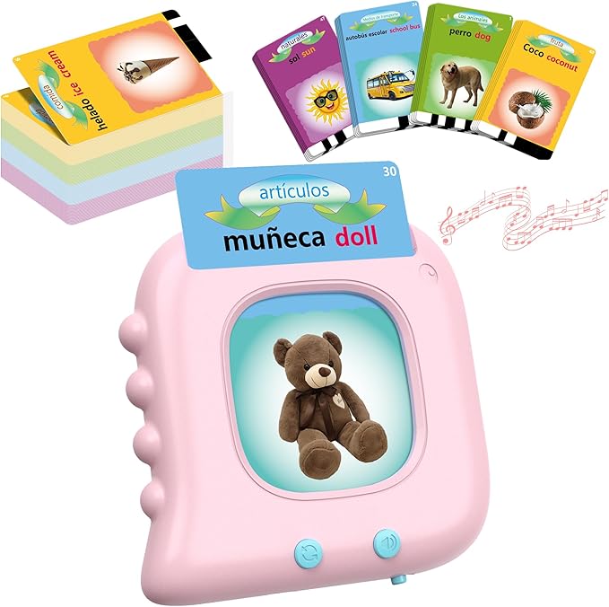 Bilingual Talking Flash Cards,Spanish Toddler Toys for 2-6 Year Old Girls,Montessori Sensory Toys, Educational Learning Resources Toys, Speech Therapy Toys, Autism Sensory Toys for Autistic Children