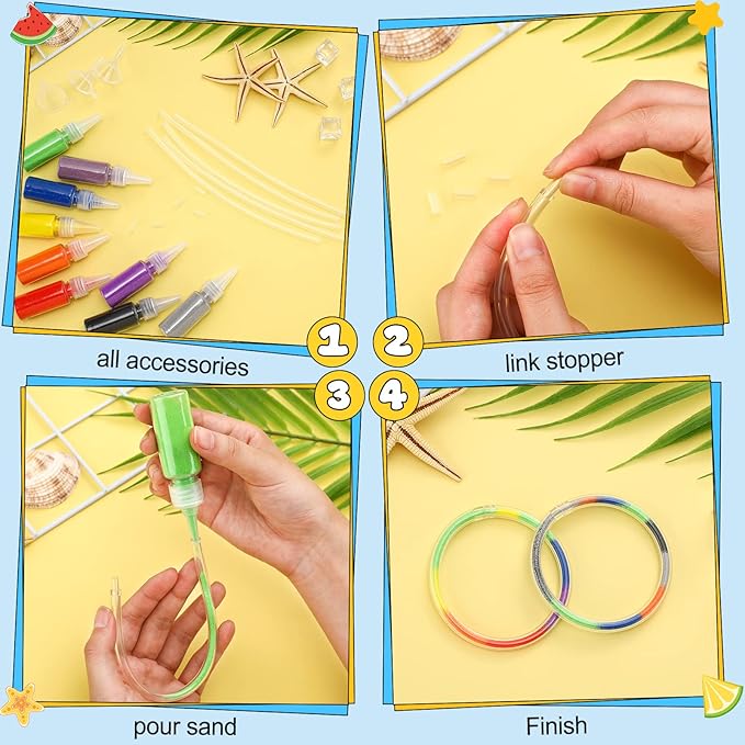 Libima 50 Pcs Sand Art Kits Include 36 Pcs Sand Art Bracelets 9 Bottles Colored Sand 5 Pcs Clear Plastic Small Funnel for Art Crafts Party Favors Supplies(Colorful)