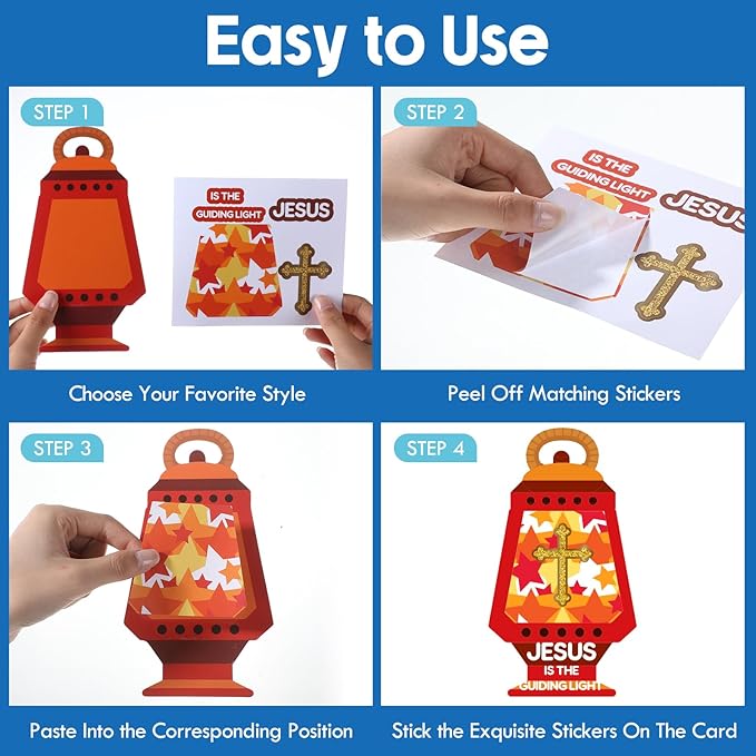 30 Sets Christian Crafts Jesus is The Lights Craft Stickers Bulk Bible Verse Religious Crafts for Kids Cross Ornaments DIY Oil Lamp Craft Kit for Sunday School Classroom Home Art and Craft