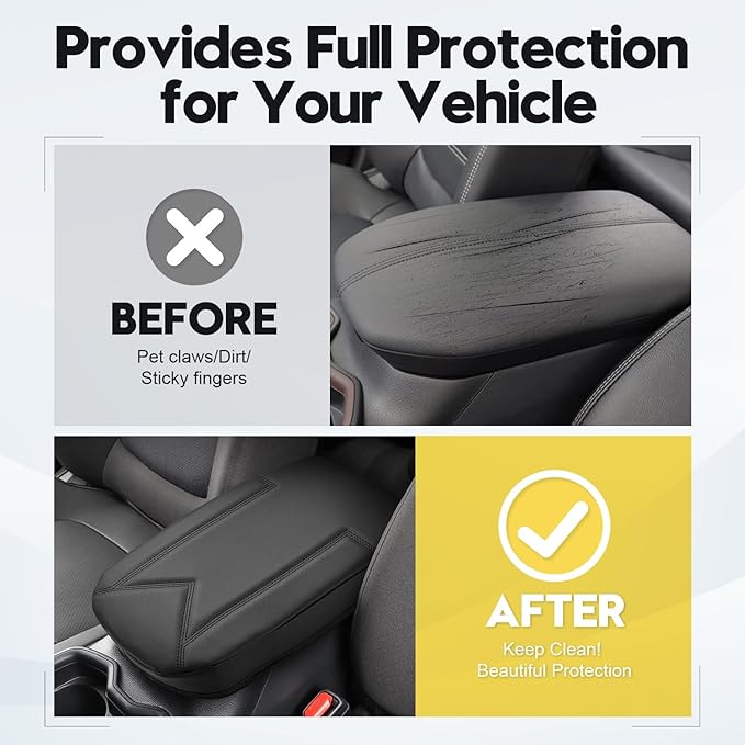 FIILINES Center Console Cover for 2019-2025 2026 Toyota RAV4,Armrest Cover Cushion Pad for Toyota RAV4 Accessories Arm Rest Box Lid Cover PU Leather Armrest Seat Box Protector