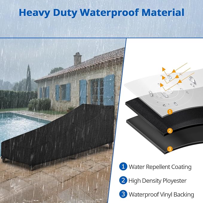SunPatio Waterproof Outdoor Chaise Lounge Cover , 2 Pack Patio Lounge Chair Covers with Windproof Buckle Straps, UV & Rip & Fade Resistant, All Weather Protection, 80"L x 30"W x 26"H, Black