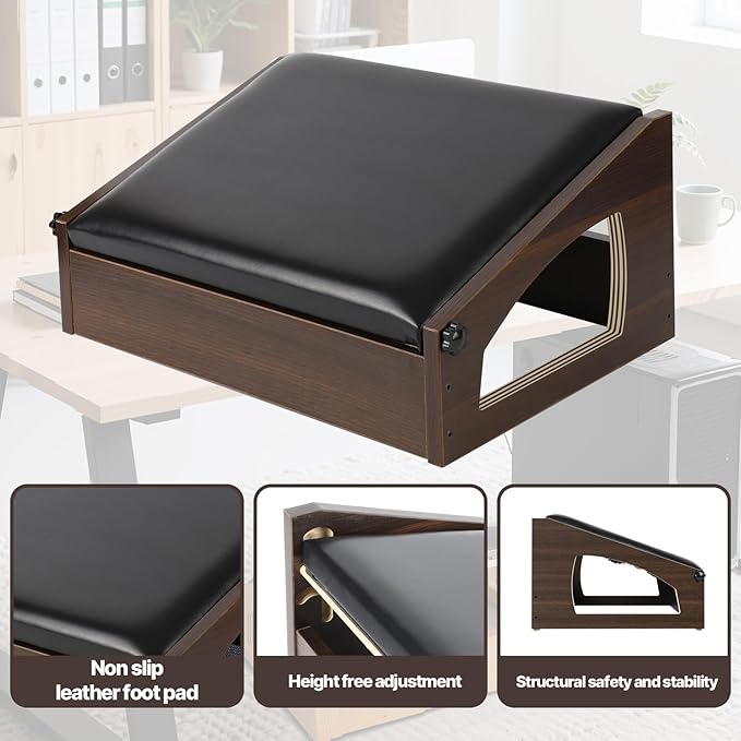 XINGMIAOWJ Ergonomic Foot Rest, 4 Adjustable Height Foot Stool,Footrest Under Desk， Flip Over Office Desk Foot Rest, Improving Posture, Promoting Blood Circulation（Espresso）