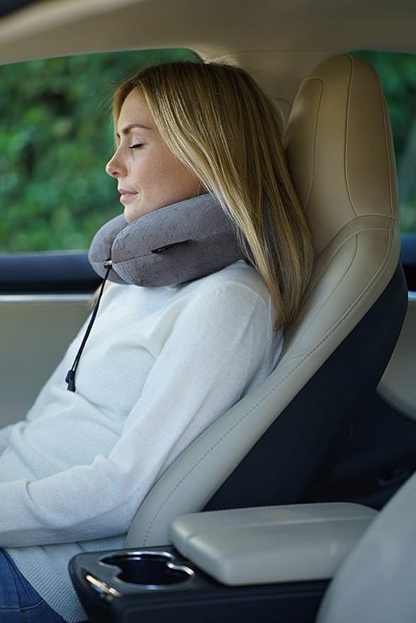 TRAVELREST Travel Essential Neck Pillow Curl - Memory Foam, Washable Micro-Fiber Cover, Soft and Comfortable Head Support for Long Flights, Compact, Attaches to Luggage, Airplanes, Cars, Bus - Blue