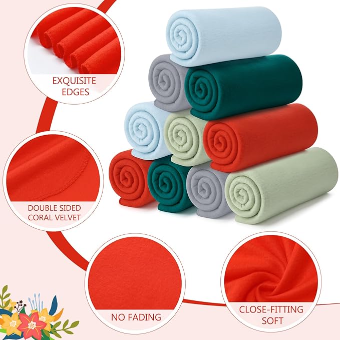 Buryeah 10 Pcs Fleece Blanket Bulk Warm Soft Fleece Blankets Cozy Lightweight Throw Blankets Plush Pet Throw Blanket for Home Bed Sofa Office Wedding Gifts Travel(50" X 60",Colorful)