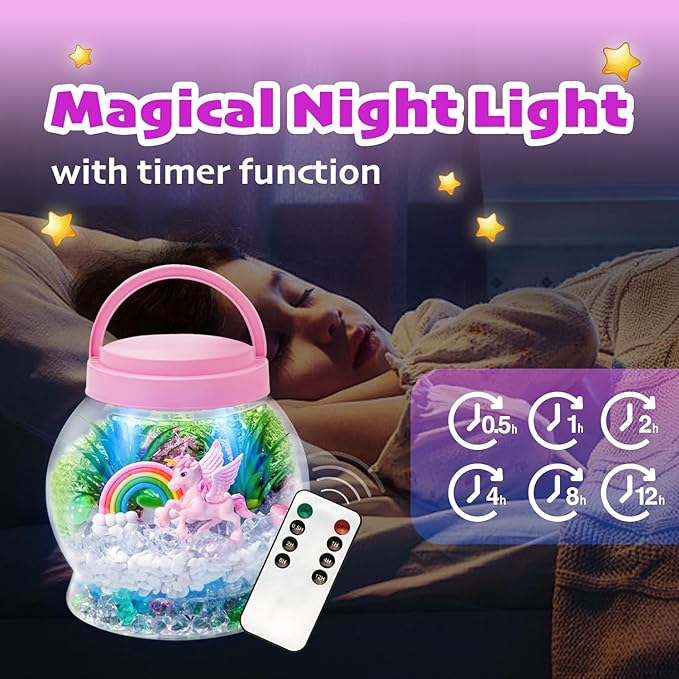 Hasviey Terrarium Kit for Kids, Light Up Unicorn Toys for Girls 6-8, DIY Kids Arts and Crafts Kit with Remote Control, Preschool Learning & Education Science Kits & Toys, Gift Ideas for Birthday Xmas