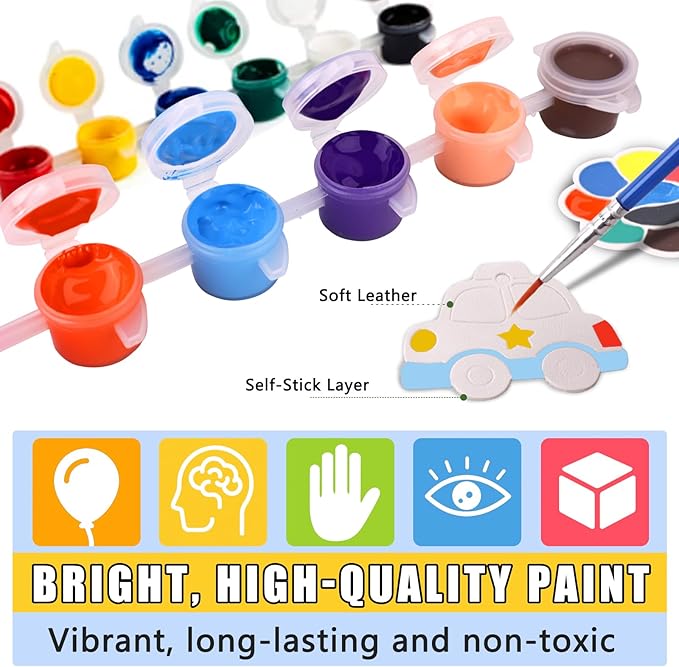 Magnetic Mini Tile Art-DIY Craft Kits for Kids,Fridge magnet painting kit for kids Ages 4-8,Soft Leather Fridge Magnets Craft Paint Set Animals & Vehicles,Party Favors for Kids 8-12