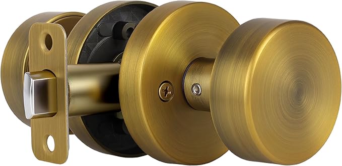 Antique Brass Passage Door Knobs Interior, Old Style Round Door Knob Antique Door Handle for Hallway Pantry Closet Door Knob