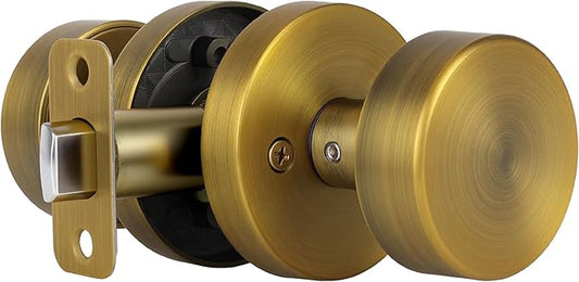 Antique Brass Passage Door Knobs Interior, Old Style Round Door Knob Antique Door Handle for Hallway Pantry Closet Door Knob