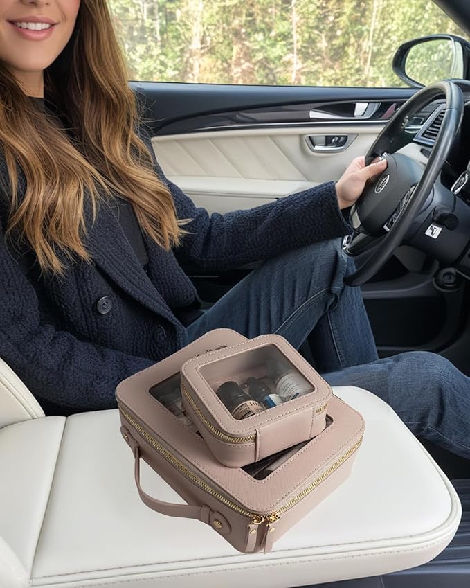 FFpaw Travel Clear Makeup Bag Set, TSA Approved Cosmetic Bag Case with Zipper Portable Makeup Pouch Toiletry Bag Women Traveling Cosmetic Organizer Storage Bag Car Organizer Car Essentials for Women