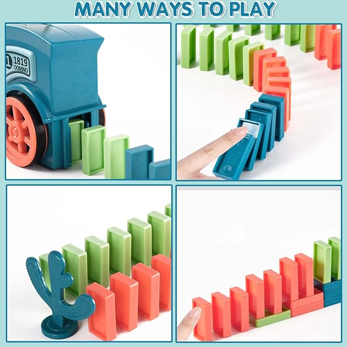 200 PCS Domino Train Toy Set with Stickers, Dominos Train for Kids Boys Girls, Electric Dominoes Machine Train Toy Set, Birthday Easter Gifts for Kids Ages 4-6-8 Games Family Games Dominoes