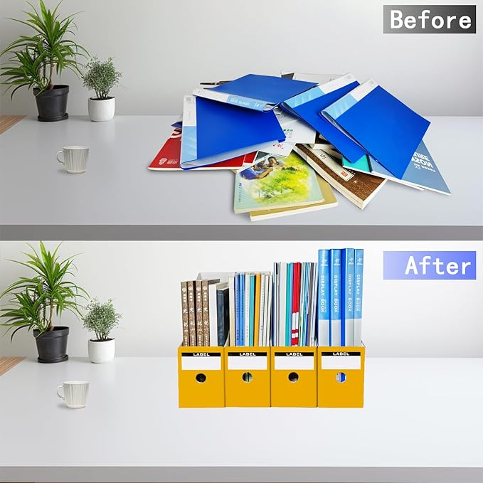 Limitliho 2 Pack Magazine File Folder Holder for Desk, Golden Yellow Book Bins for Classroom Library,Office,Home, 10.6" H x 10.2" L x 3.5" W in Cardboard Paper Organizer