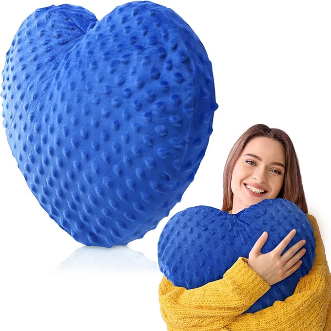 9 lb Sensory Weighted Pillow with Glass Bead Filled Heavy Soft Versatile Hug Body Pillow W/stress Relief for Adults Comfort Relaxation Sleep Valentine's Thoughtful Gift Hear(Blue)
