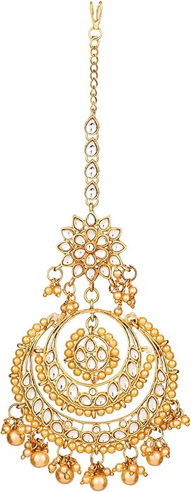 Aheli Bollywood Ethnic Chandbali Style Big Earrings Maang Tikka Set Traditional Fashion Jewelry Gift for Women