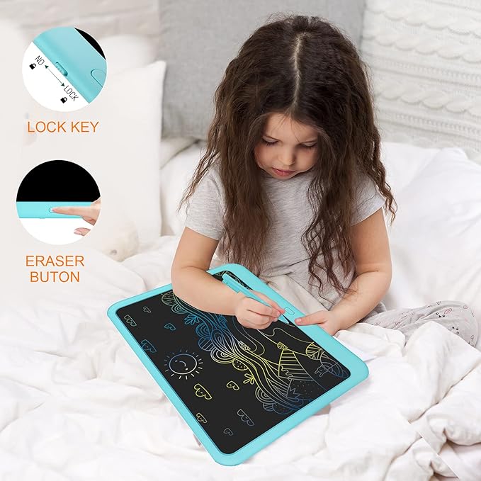 FLUESTON LCD Writing Tablet, Doodle Board Toys Gifts for 3-8 Year Old Girls Boys, 15 Inch Colorful Electronic Board Drawing Pad for Kids, Gifts for Toddler Educational Learning Travel Christmas, Blue