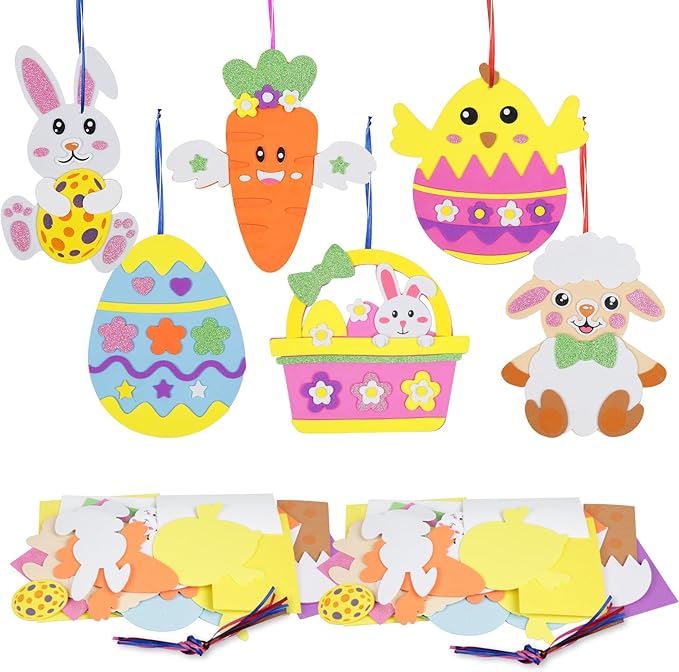 Fennoral 24 Pack Easter Craft Kit for Kids Make You Own Easter Foam Stickers Ornament DIY Easter Arts and Crafts for Easter Art Project Easter Party Decoration