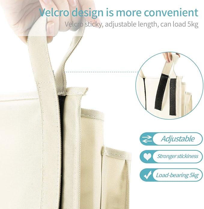 Bseash Bunk Bed Organizer, Bedside Caddy Hanging Bed Organizer Storage Bag 8 Pockets, for College Dorm Rooms Bed, Hospital Bed, Baby Bed Rails, 600D Oxford Cloth (Beige)