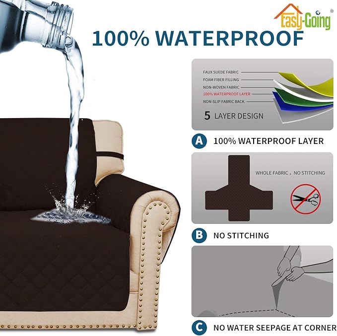 Easy-Going Sofa Slipcover Chair Cover Waterproof Couch Cover Washable Sofa Cover Non-Slip Fabric Furniture Protector with Pocket for Pets Covers Pets Kids Children Dog Cat (Chair, Chocolate)